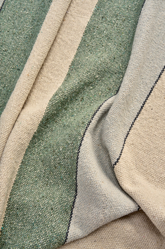 Cotton throw in off white, green, light grey and black | Minerva Interiors