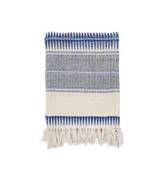 Cotton throw in blue, off white and grey | Minerva Interiors