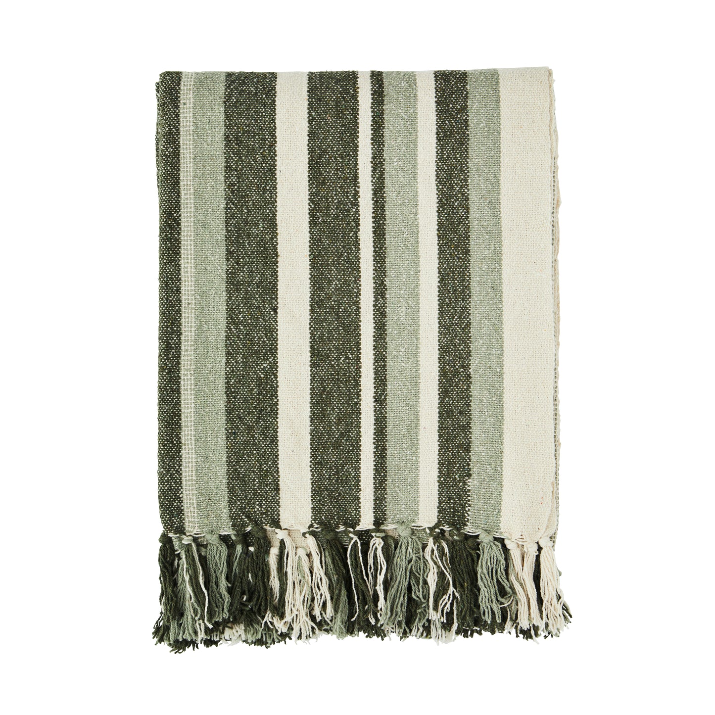 Cotton throw in off white, dark green and sage | Minerva Interiors