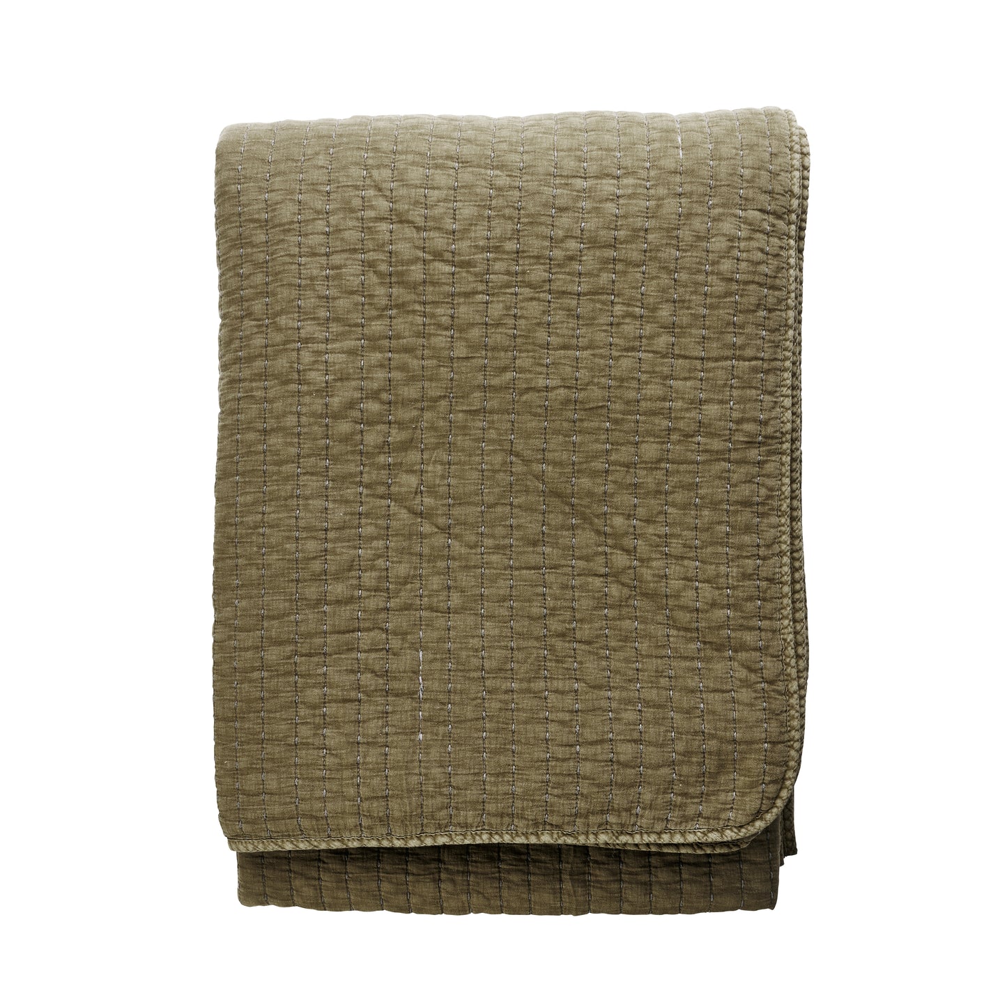 Quilted cotton bed cover and throw in khaki and dark green | Minerva Interiors