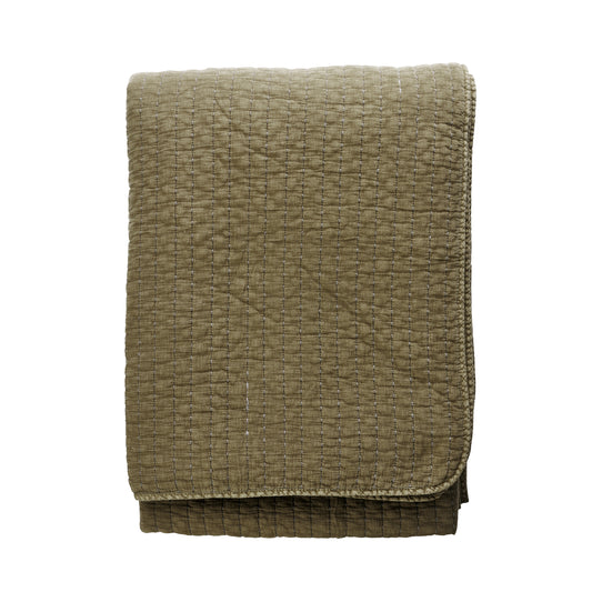 Quilted cotton bed cover and throw in khaki and dark green | Minerva Interiors