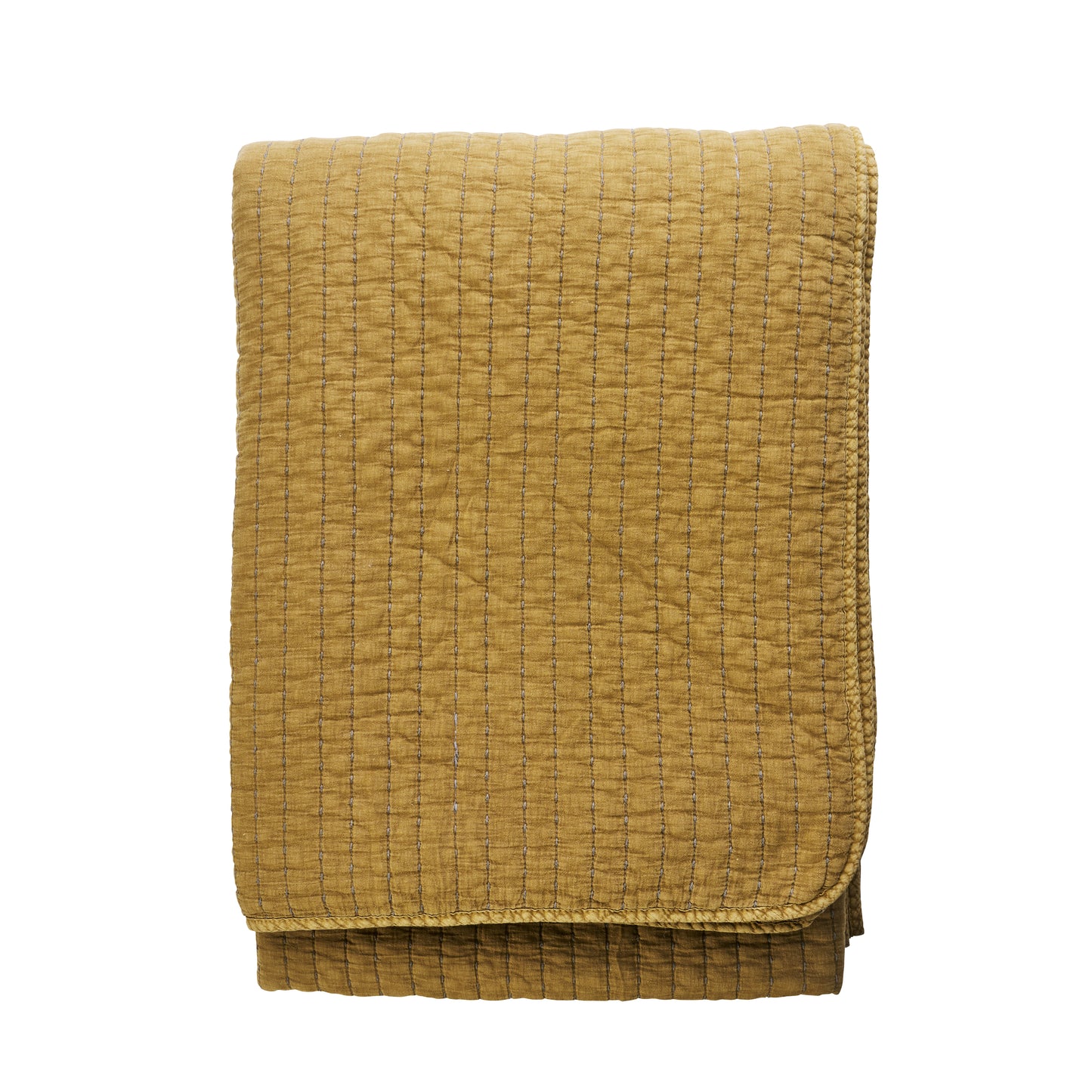 Quilted cotton bed cover in mustard gold and grey | Minerva Interiors