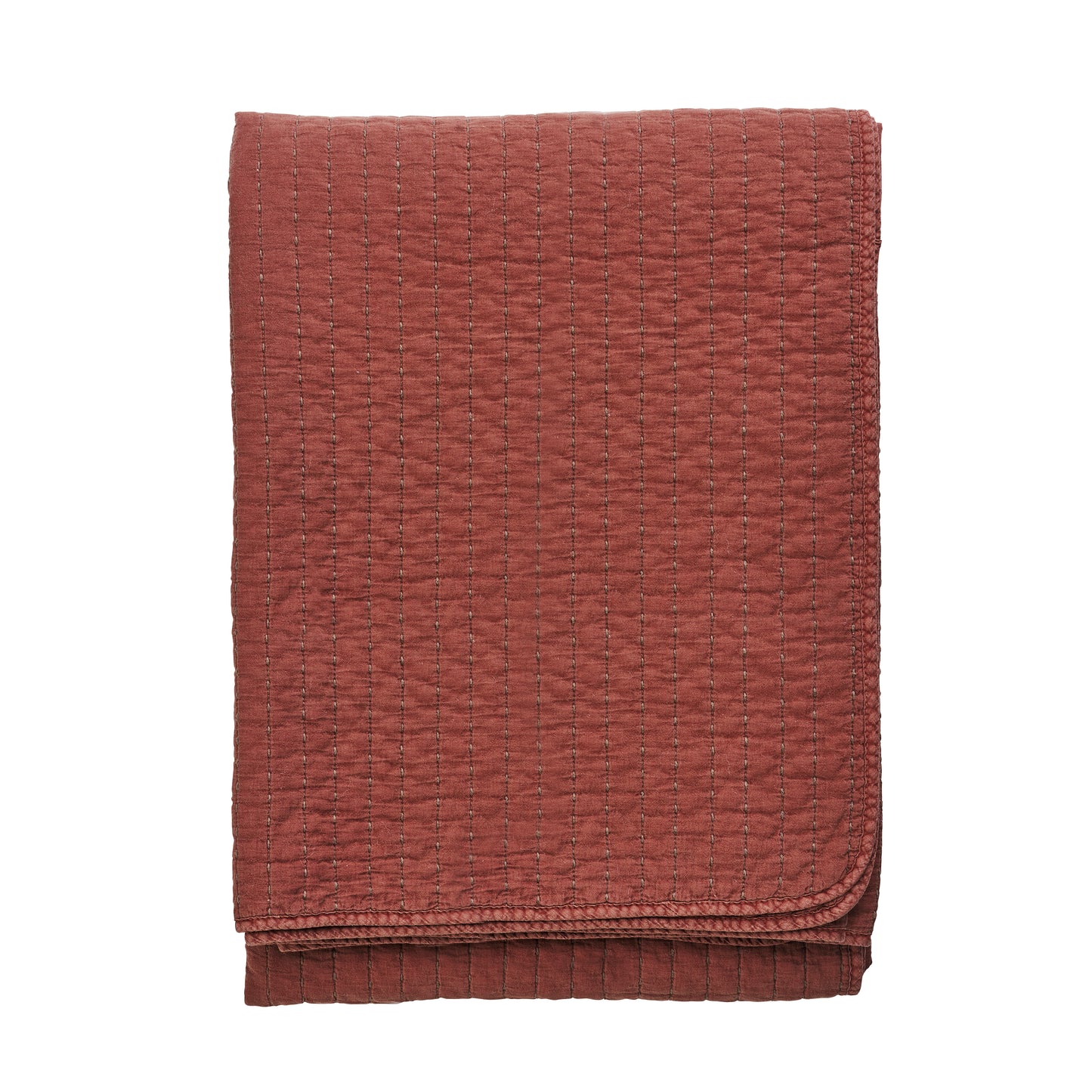 Quilted cotton bed cover and throw in brick and brown | Minerva Interiors