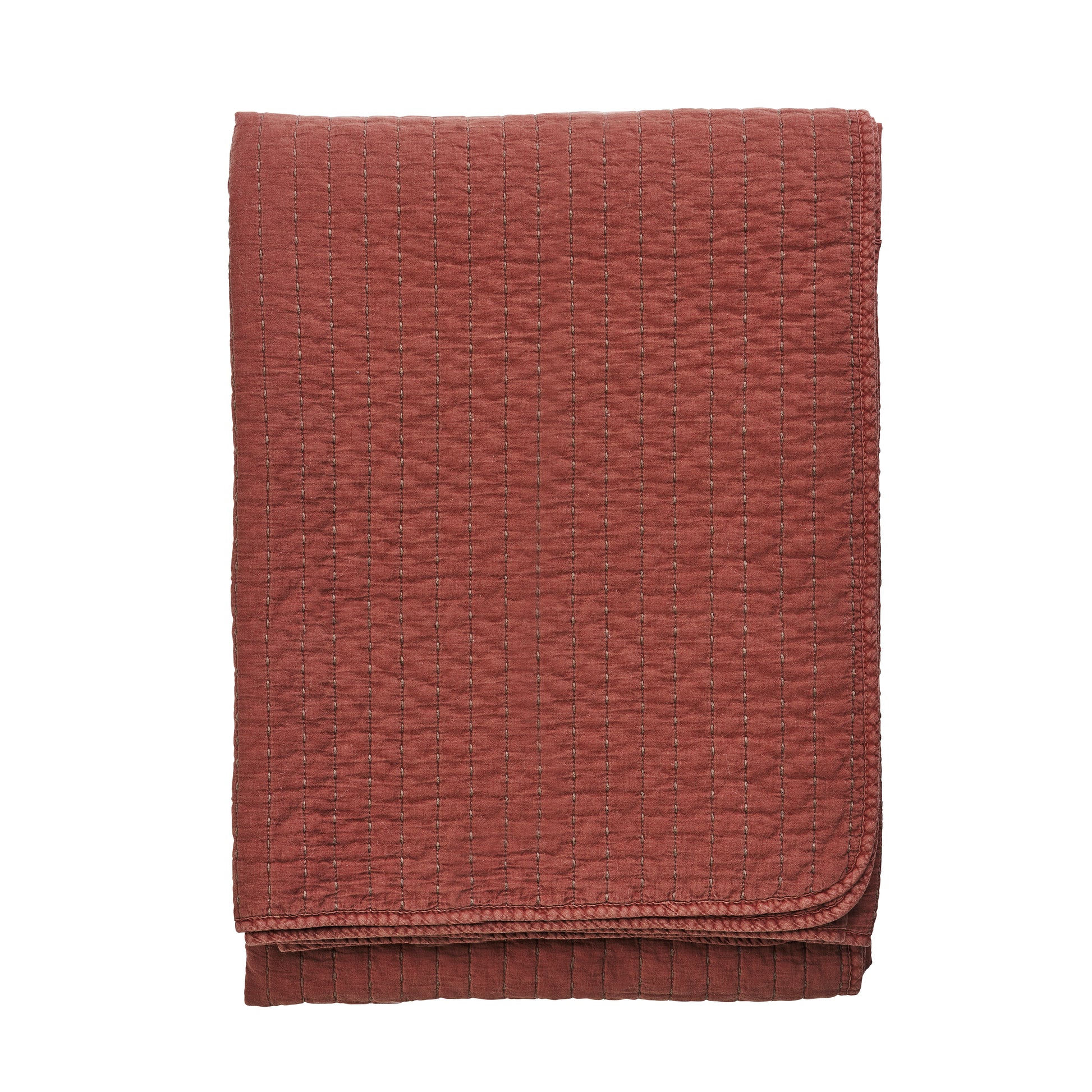 Quilted cotton bed cover and throw in brick and brown | Minerva Interiors