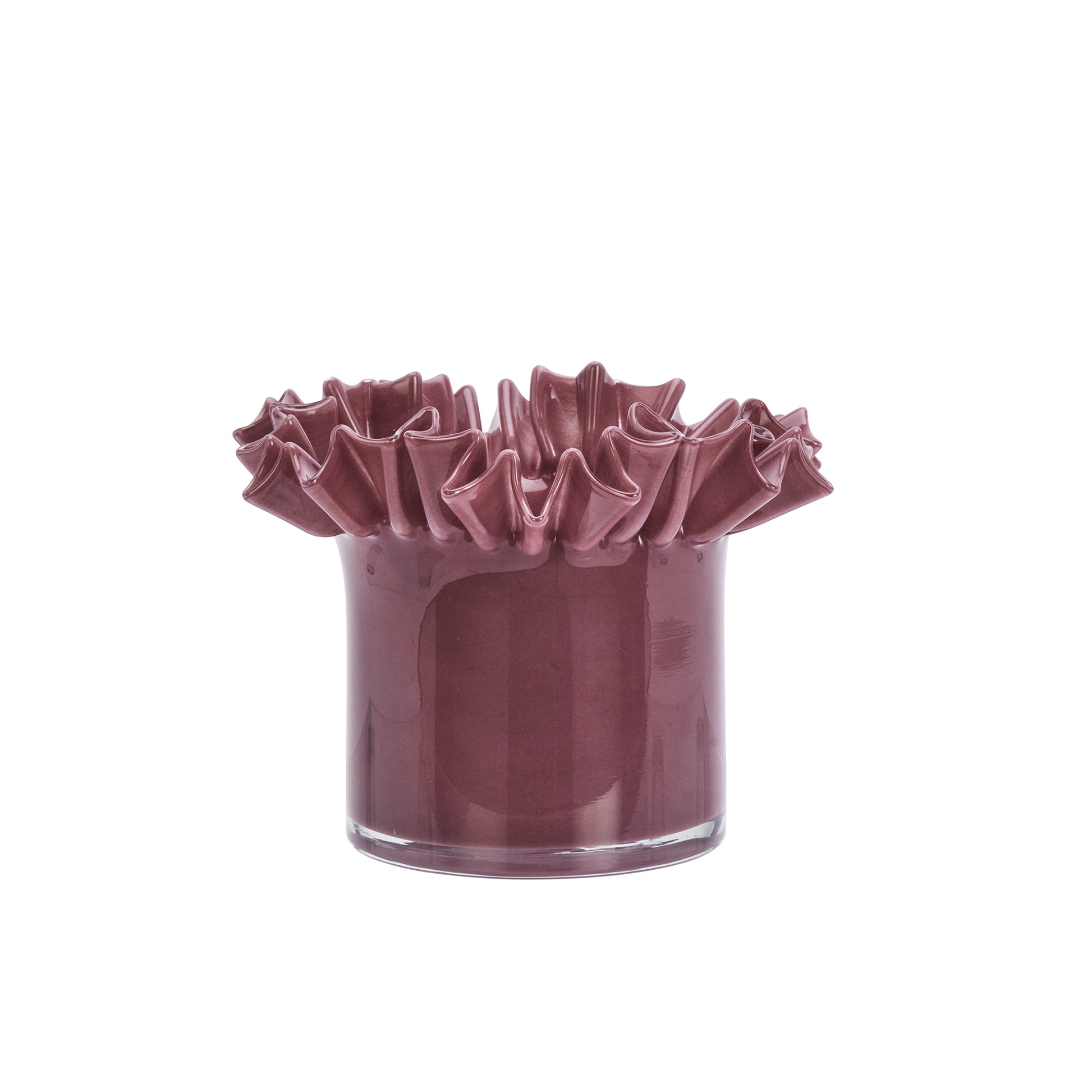 Ruffle glass flower pot in plum | Minerva Interiors