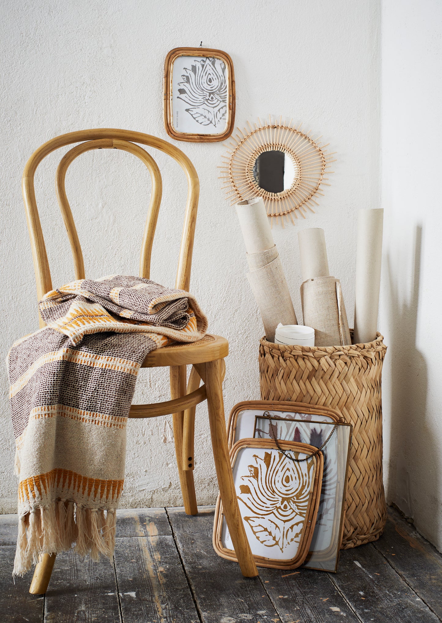 Cotton throw in ecru, brown and honey | Minerva Interiors