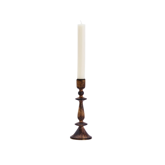 Medium wooden candle holder in dark and natural finish | Minerva Interiors