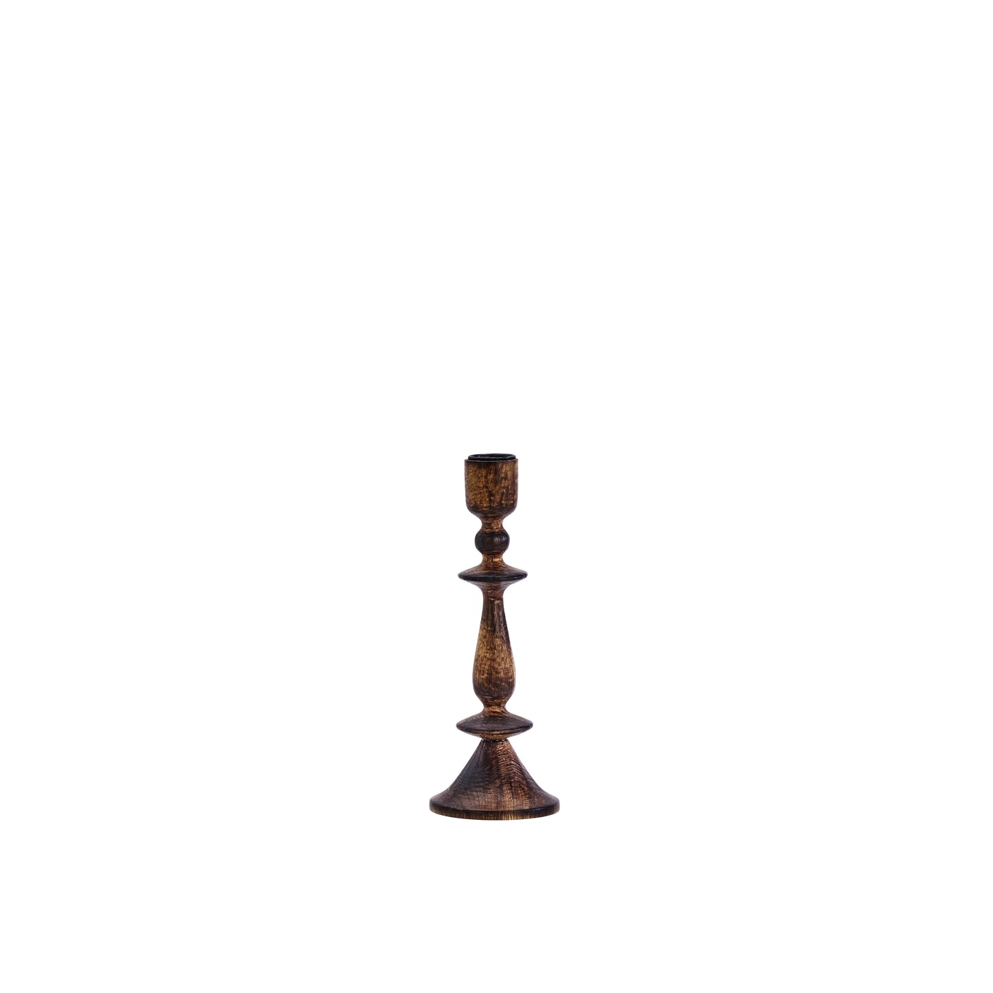 Medium wooden candle holder in dark and natural finish | Minerva Interiors