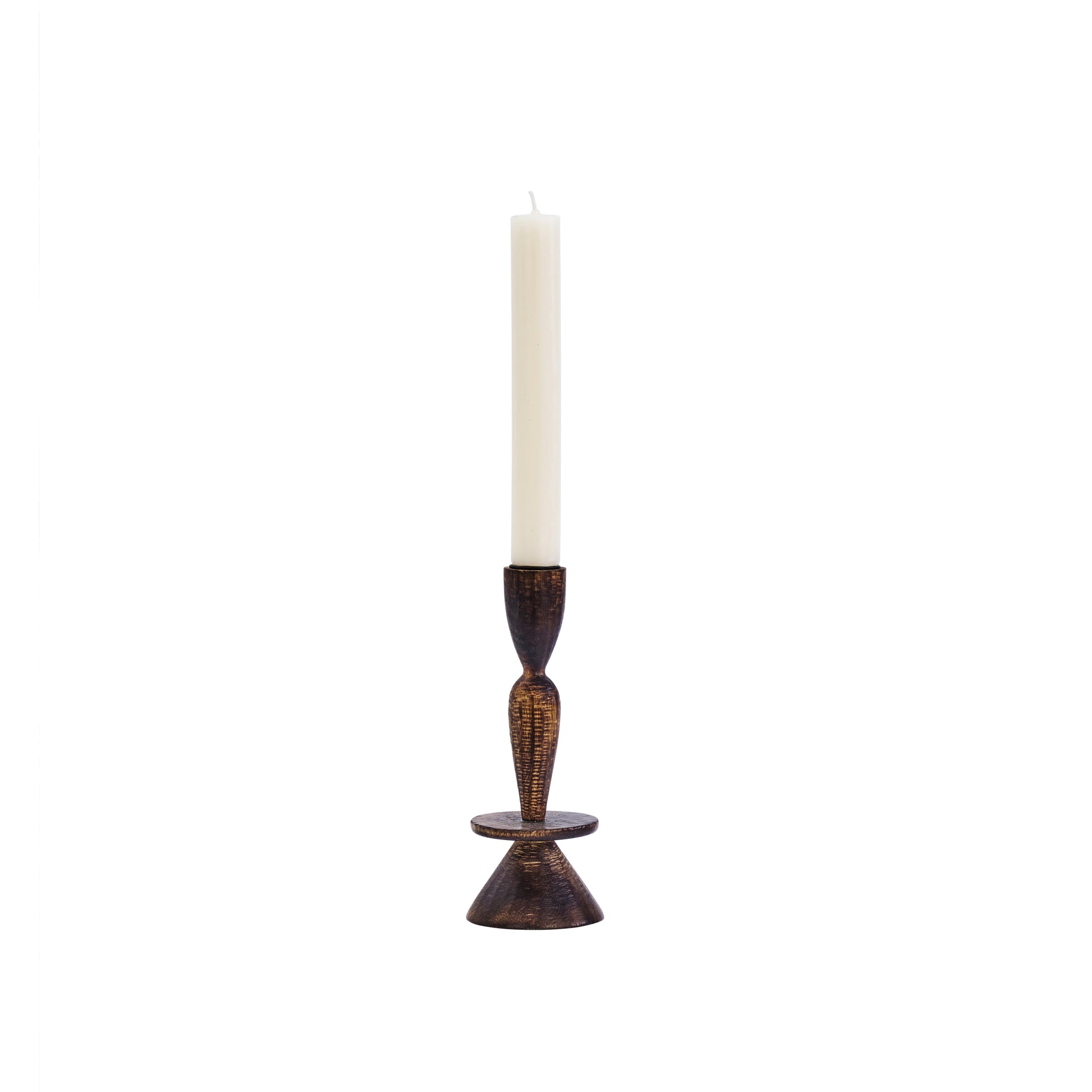 Wooden candle holder in dark and natural finish | Minerva Interiors