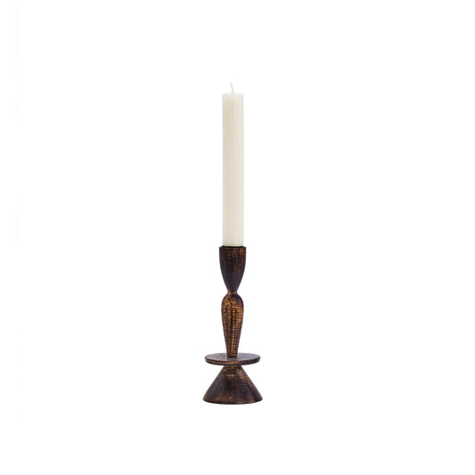 Wooden candle holder in dark and natural finish | Minerva Interiors