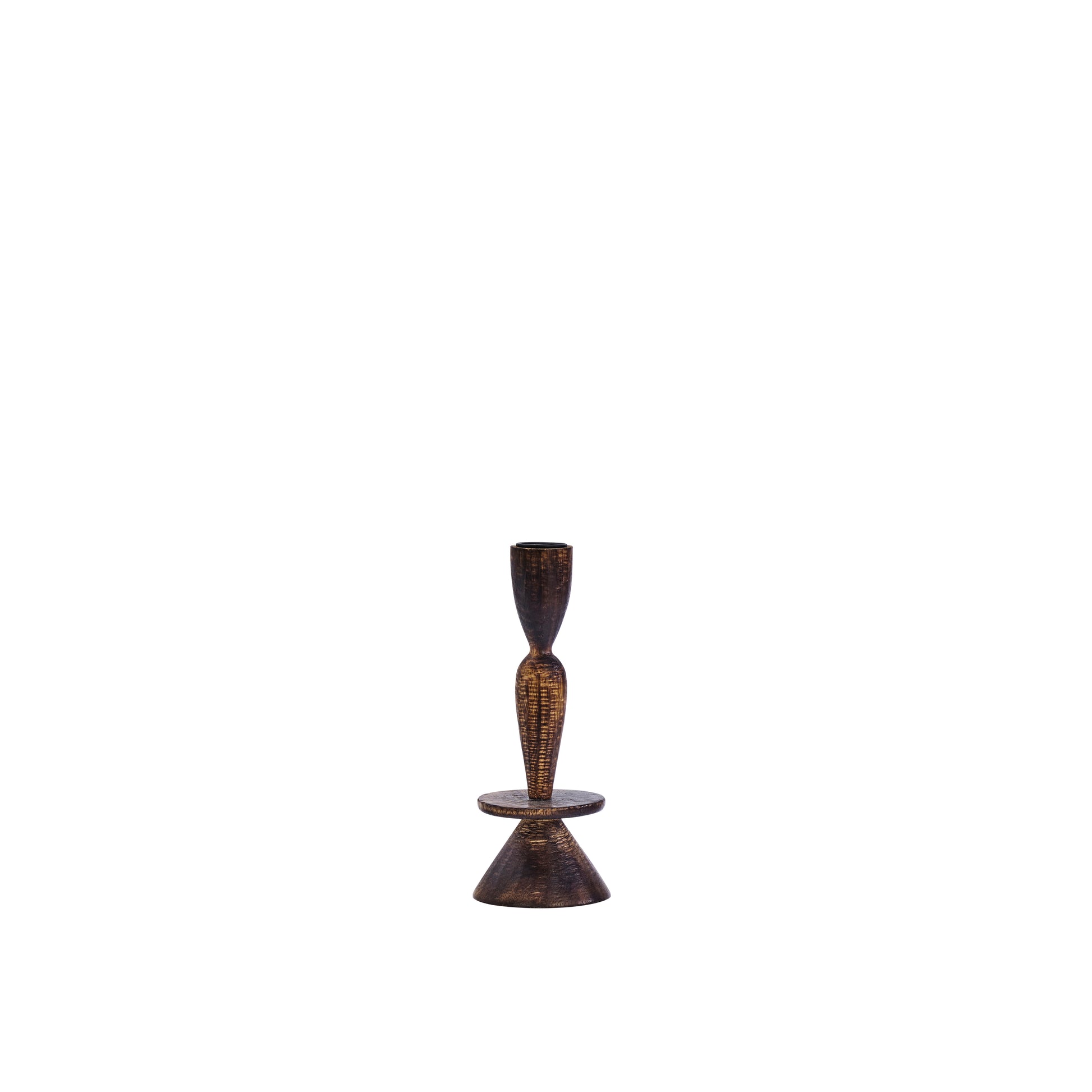 Wooden candle holder in dark and natural finish | Minerva Interiors