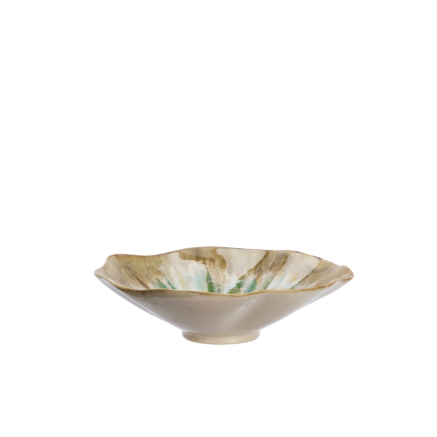Ruffle stoneware bowl in beige, green and off white | Minerva Interiors