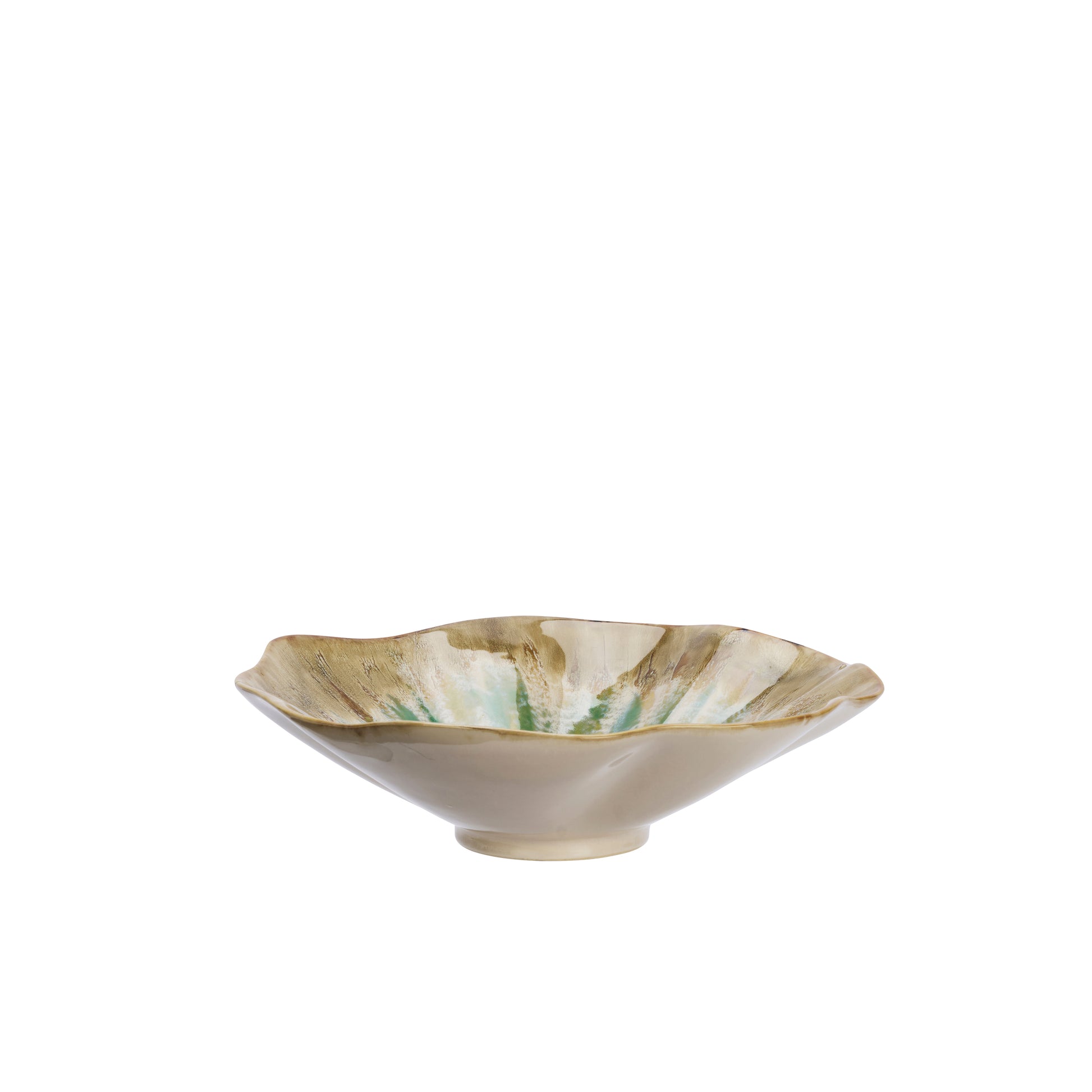 Ruffle stoneware bowl in beige, green and off white | Minerva Interiors
