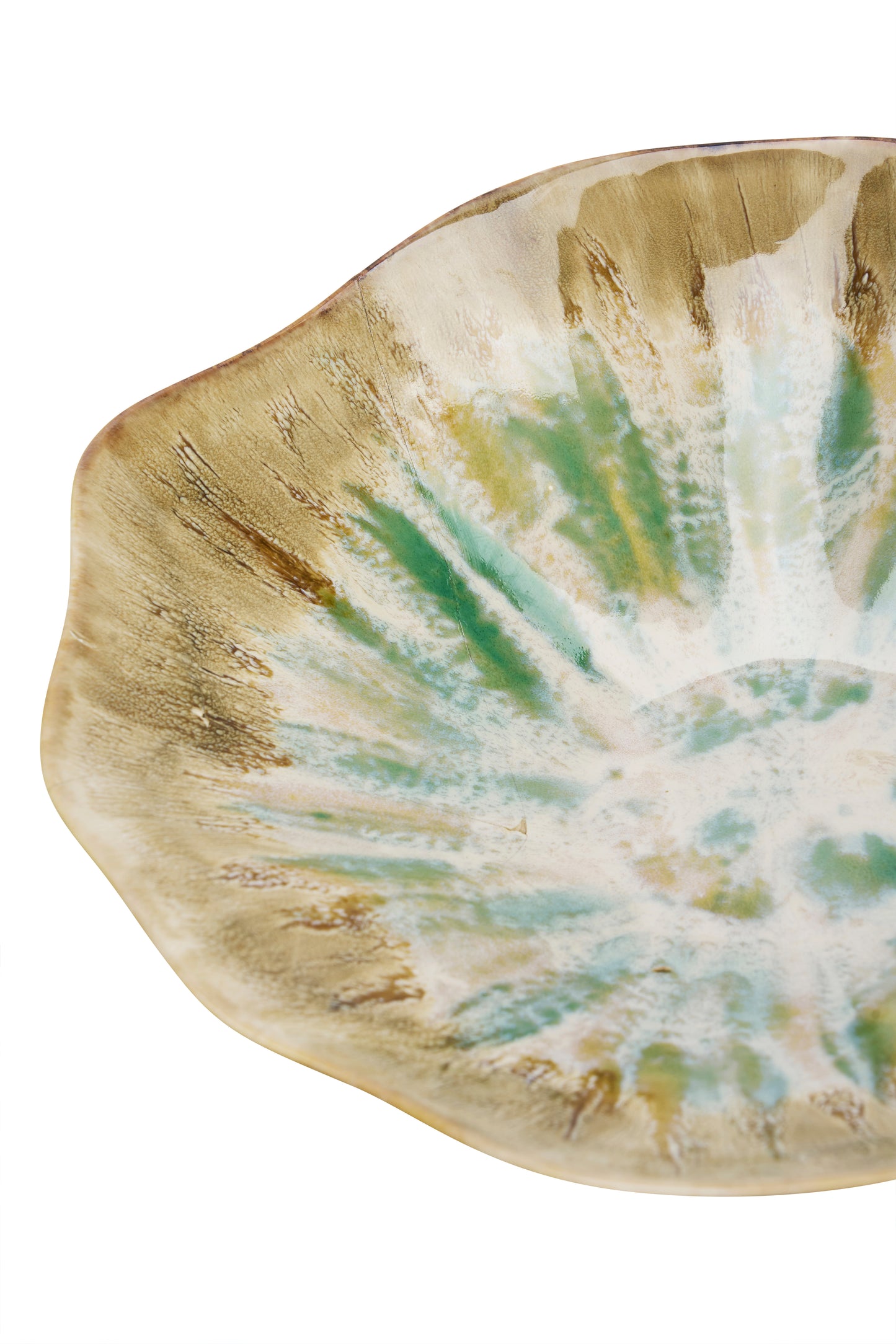 Ruffle stoneware bowl in beige, green and off white | Minerva Interiors