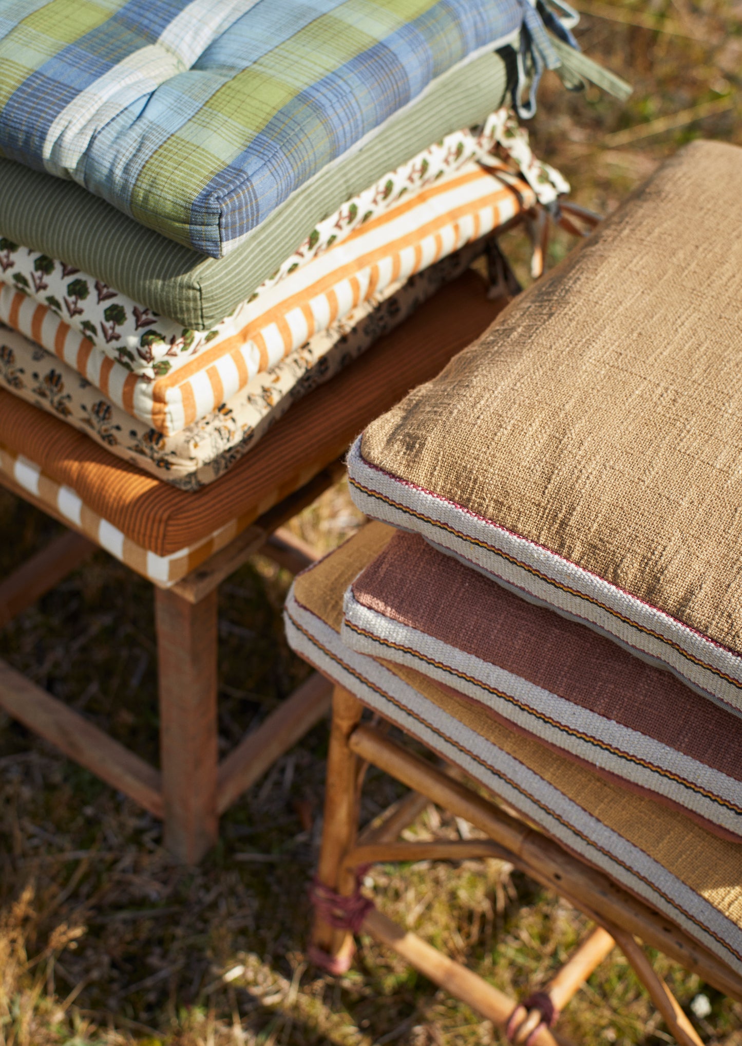 Checked cotton chair cover set of 2 in mustard and white | Minerva Interiors