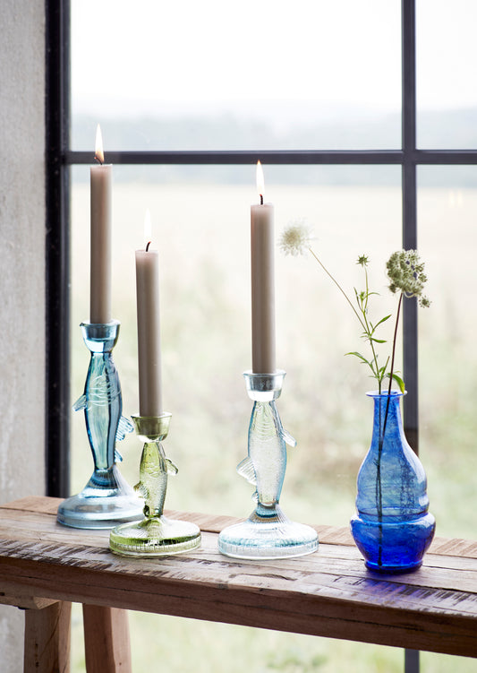 Fish-shaped glass candle holder in blue, turquoise and green | Minerva Interiors
