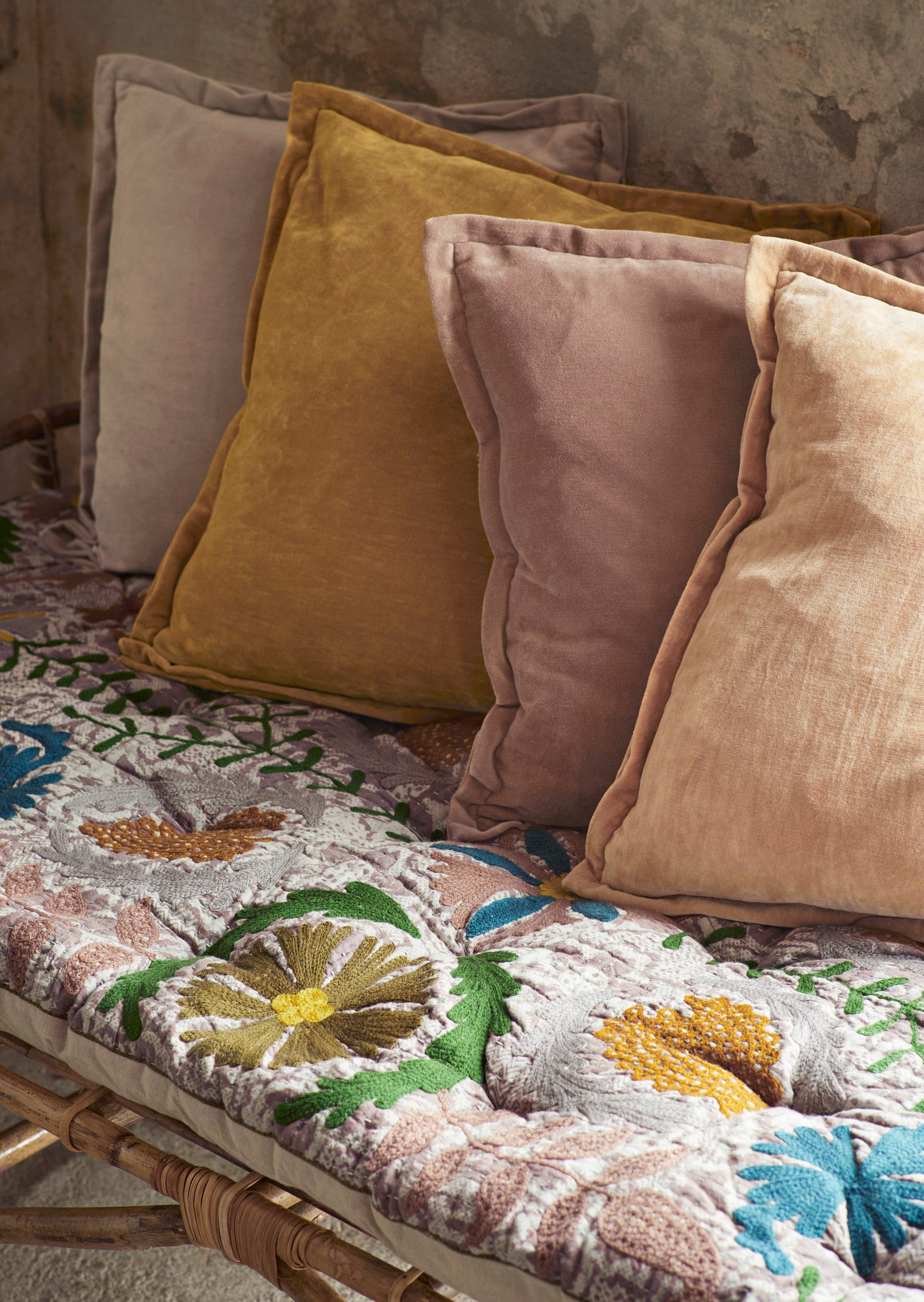Velvet cushion cover in baby rose | Minerva Interiors