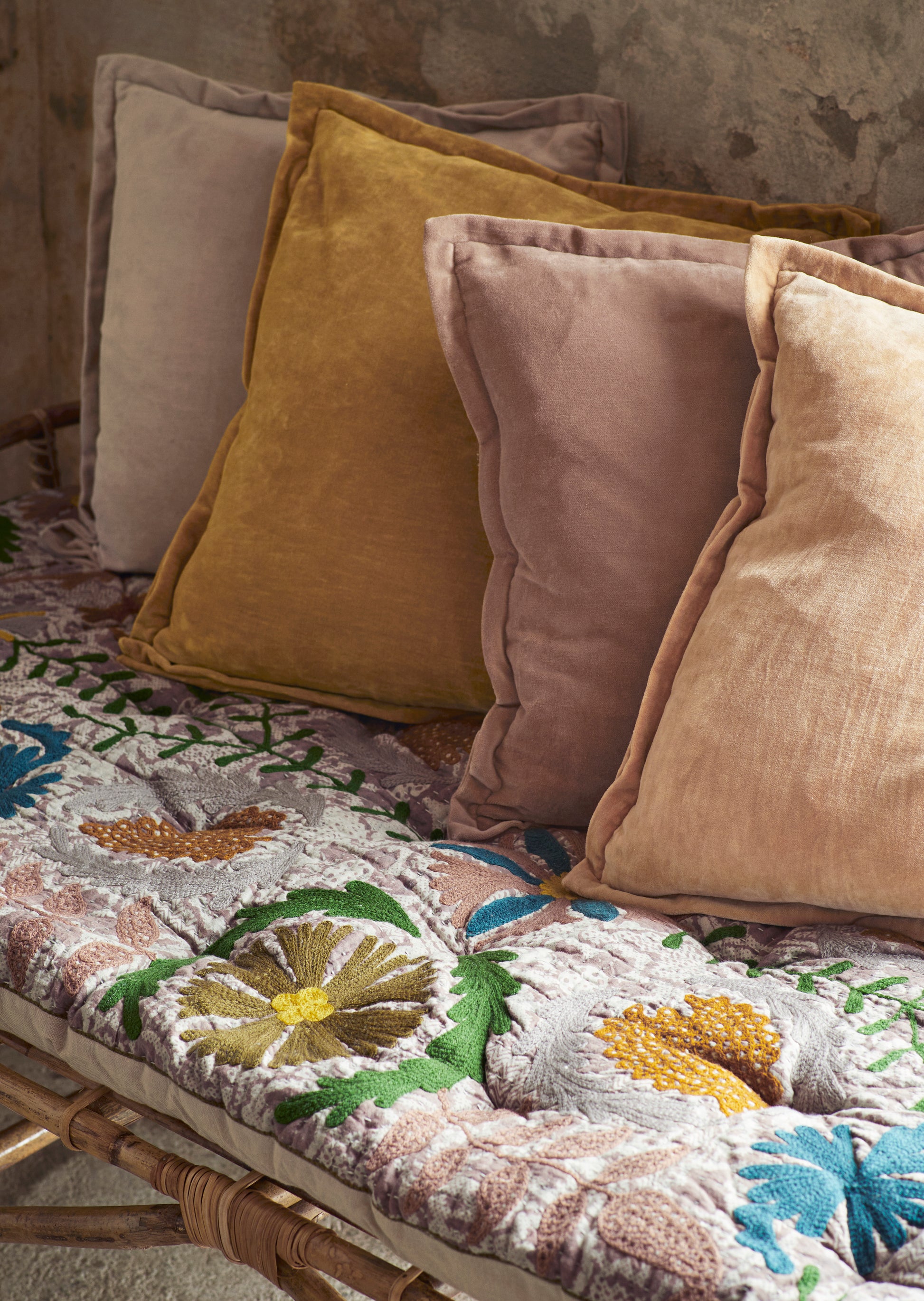 Velvet cushion cover in baby rose | Minerva Interiors