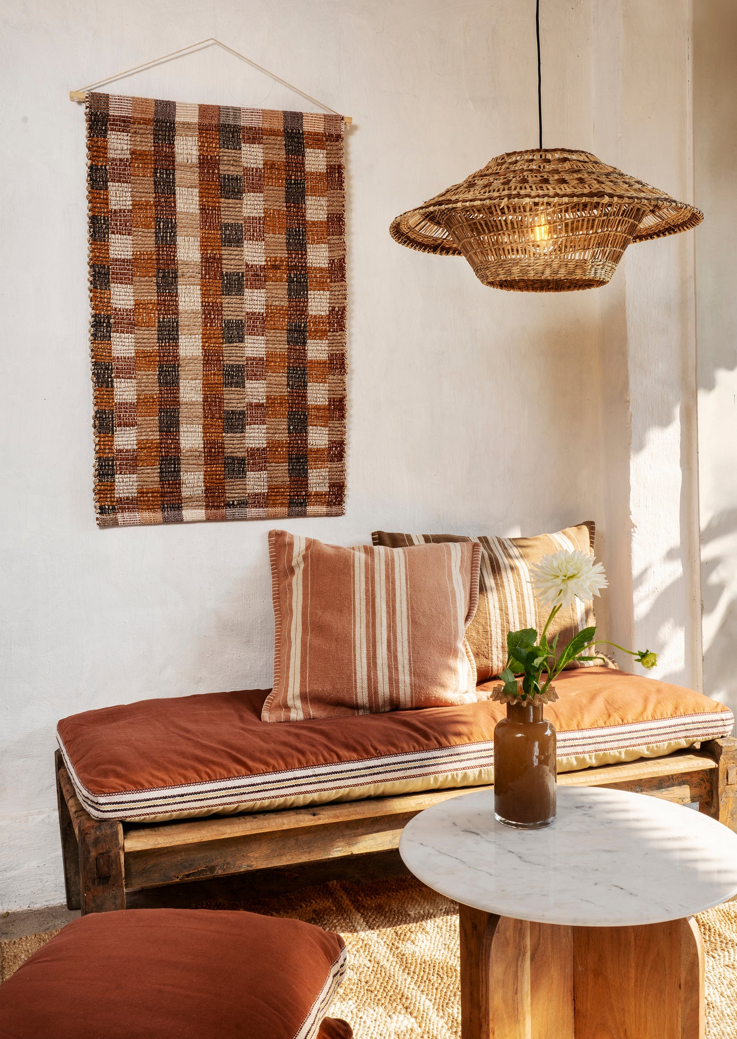 Striped cushion cover in dusty rose and off white | Minerva Interiors