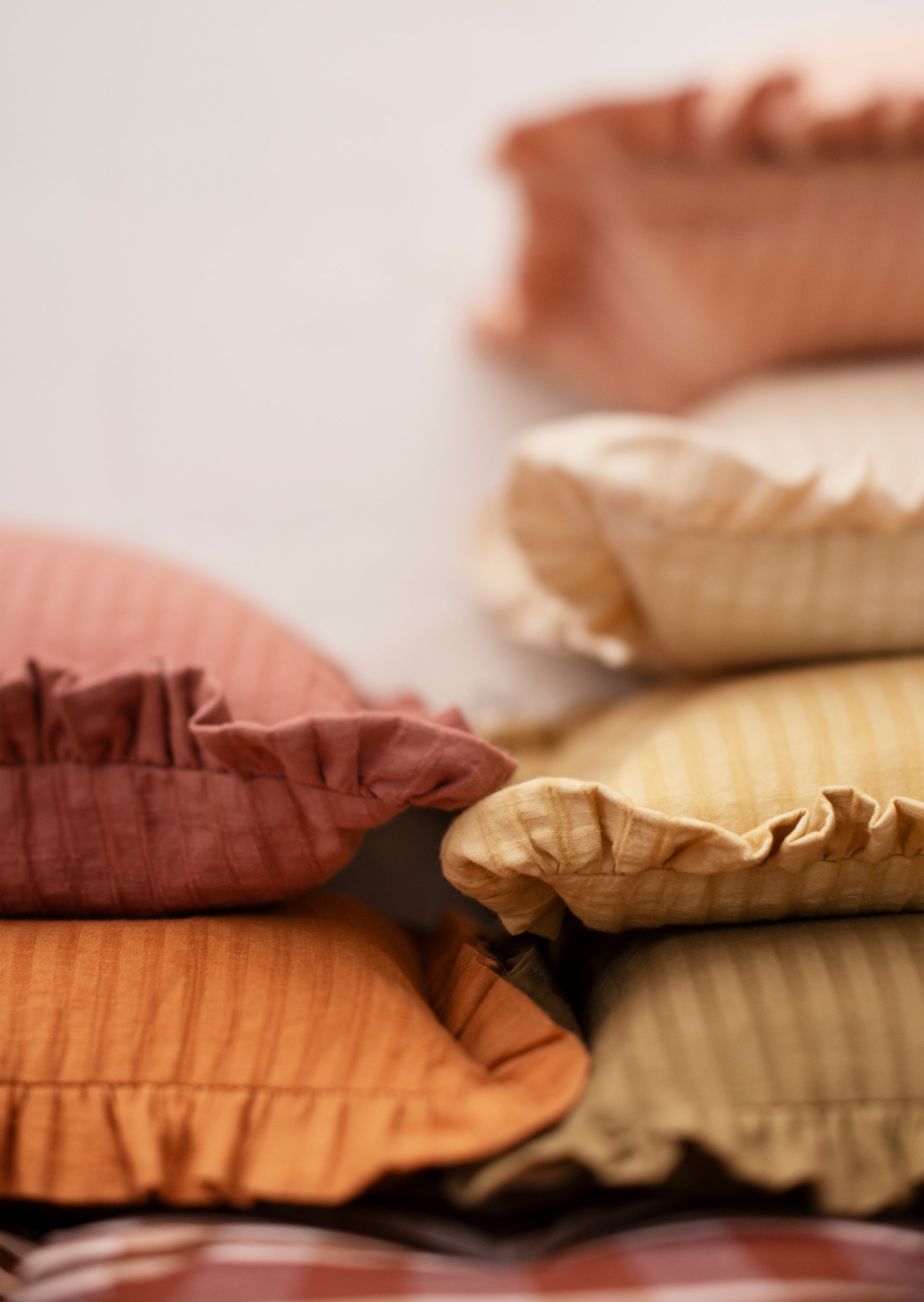 Cushion cover with ruffle edge in maroon | Minerva Interiors