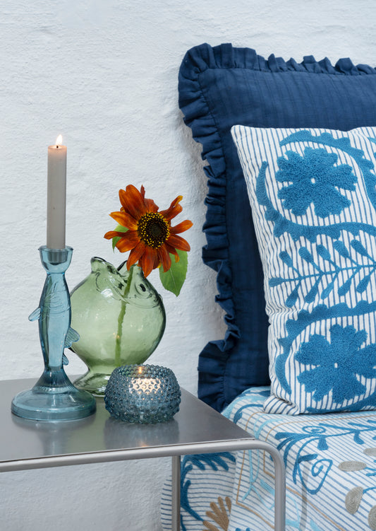 Suzani embroidered cushion cover in blue | Minerva Interiors