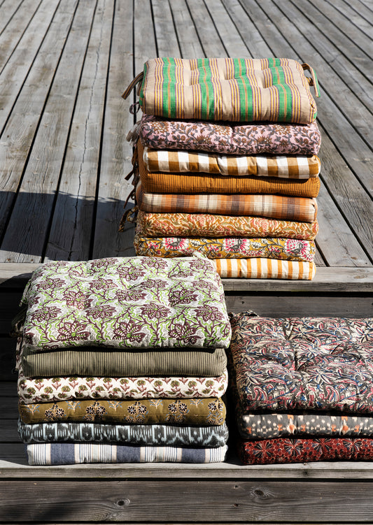 Printed cotton chair cover set of 2 in brown, green and off white | Minerva Interiors