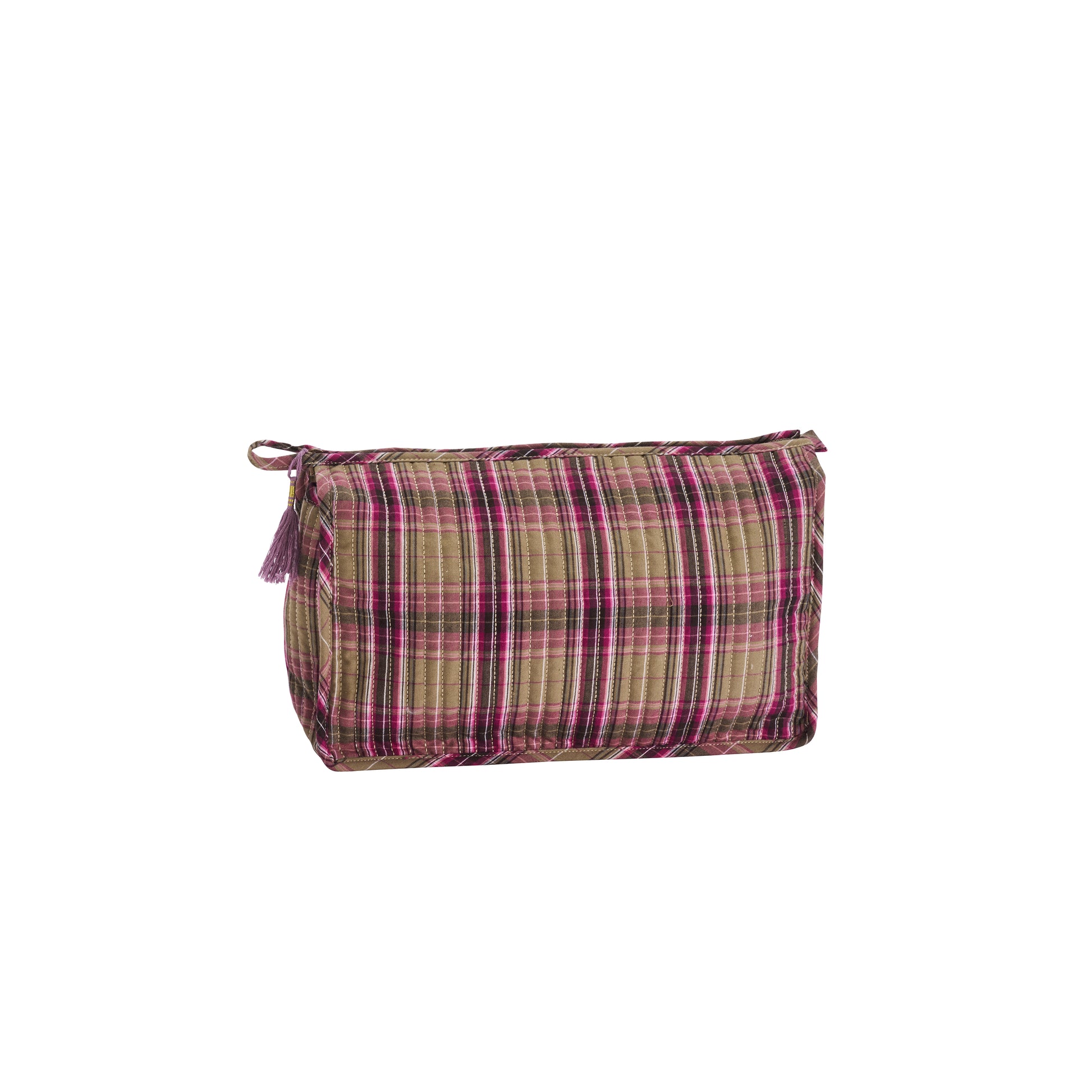 Quilted wash bag in greige, boysenberry and black | Minerva Interiors