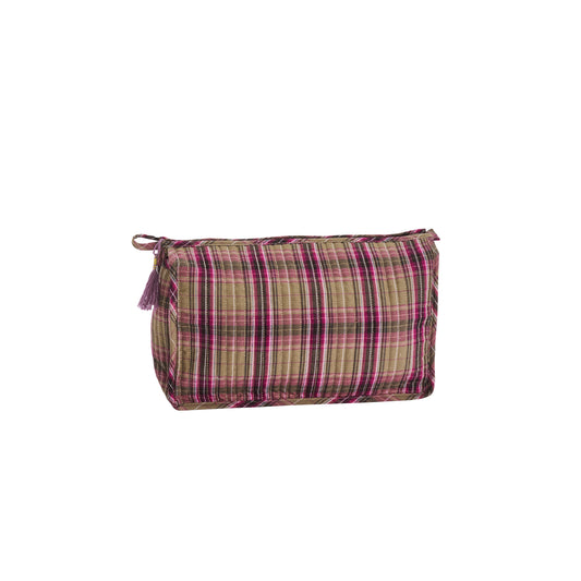 Quilted wash bag in greige, boysenberry and black | Minerva Interiors