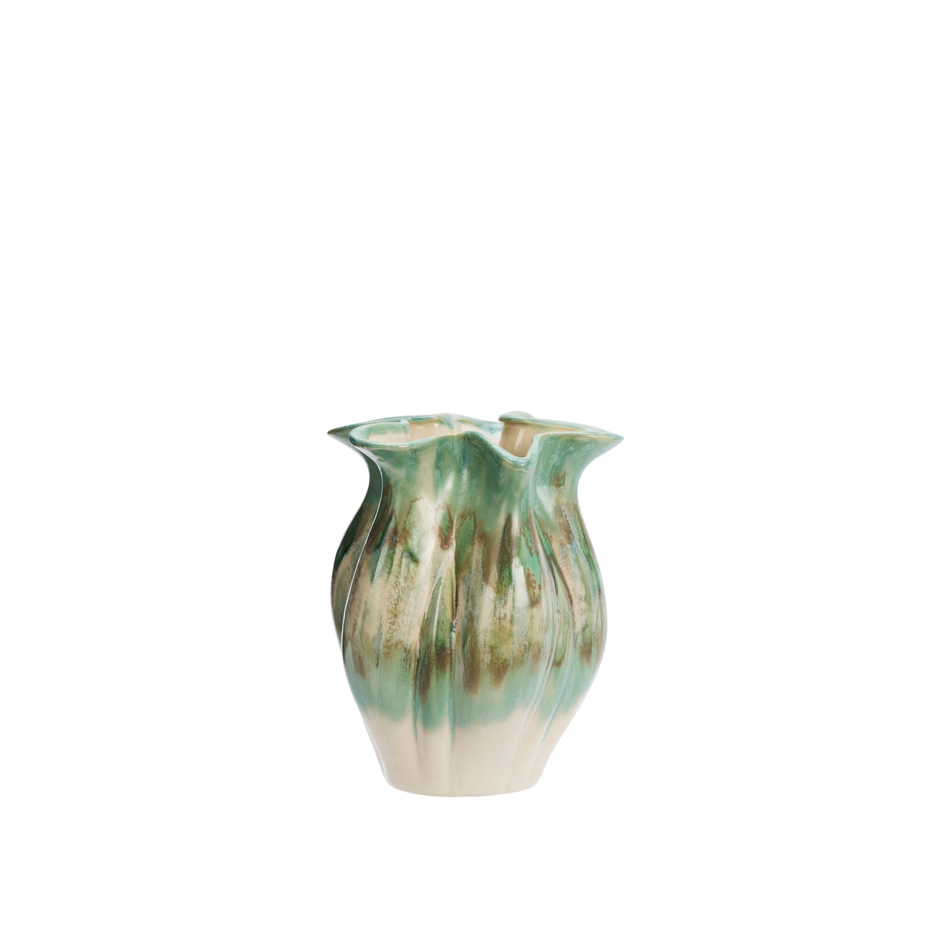 Stoneware vase in light green, beige and off white | Minerva Interiors