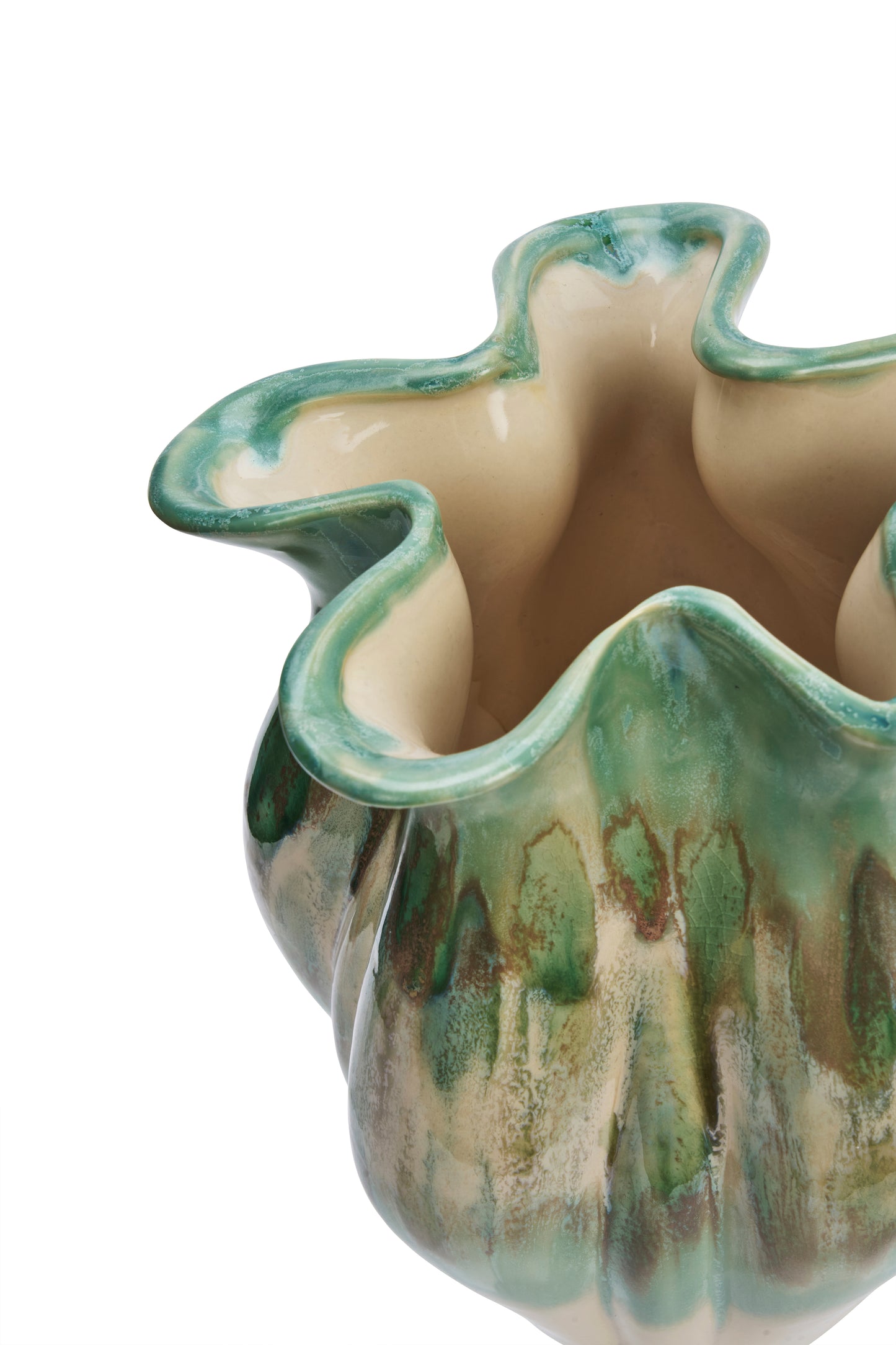 Stoneware vase in light green, beige and off white | Minerva Interiors