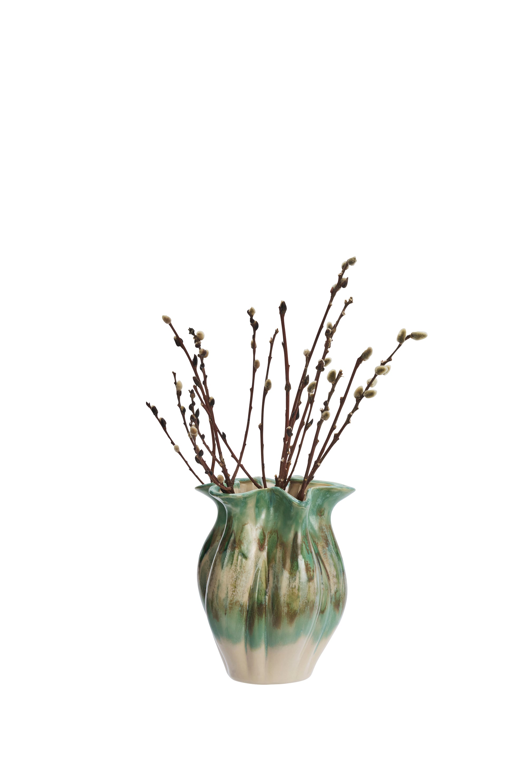 Stoneware vase in light green, beige and off white | Minerva Interiors