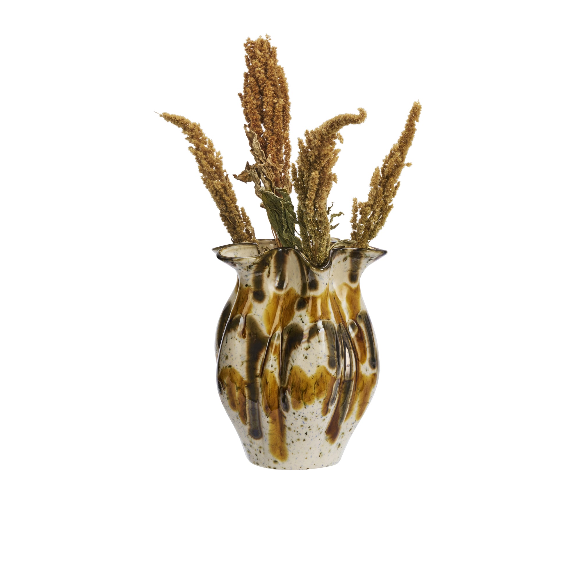 Stoneware vase in off white, mustard and brown | Minerva Interiors