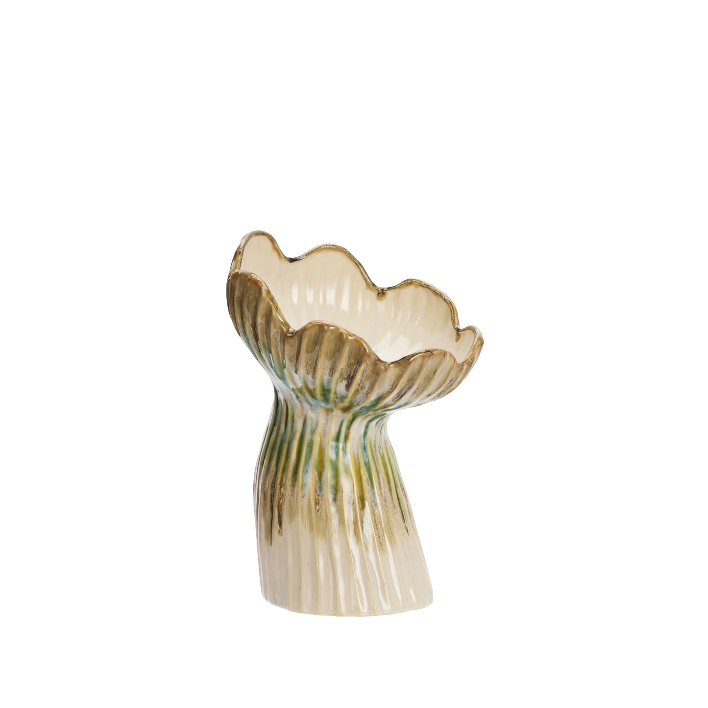 Large florere stoneware vase in beige, green and mustard | Minerva Interiors