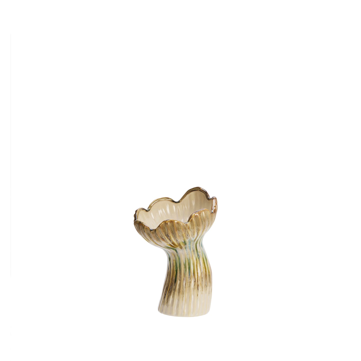 Medium florere stoneware vase in beige, green and mustard | Minerva Interiors