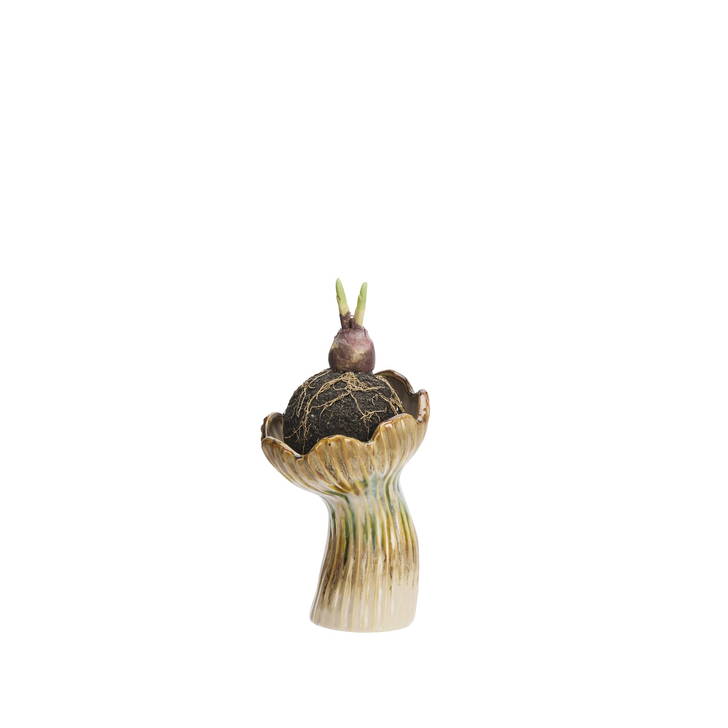 Medium florere stoneware vase in beige, green and mustard | Minerva Interiors