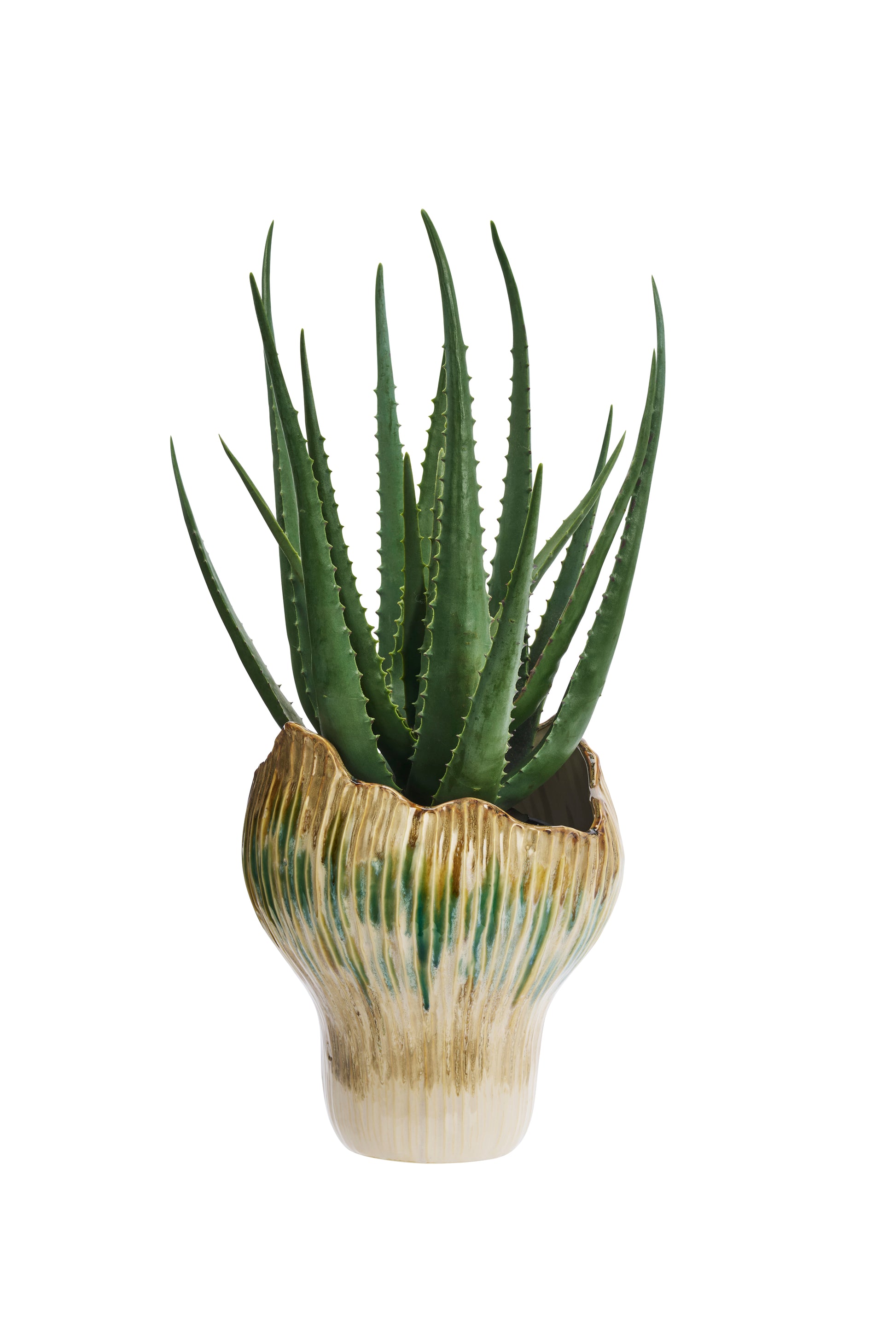 Large allium stoneware vase in beige, green and mustard | Minerva Interiors