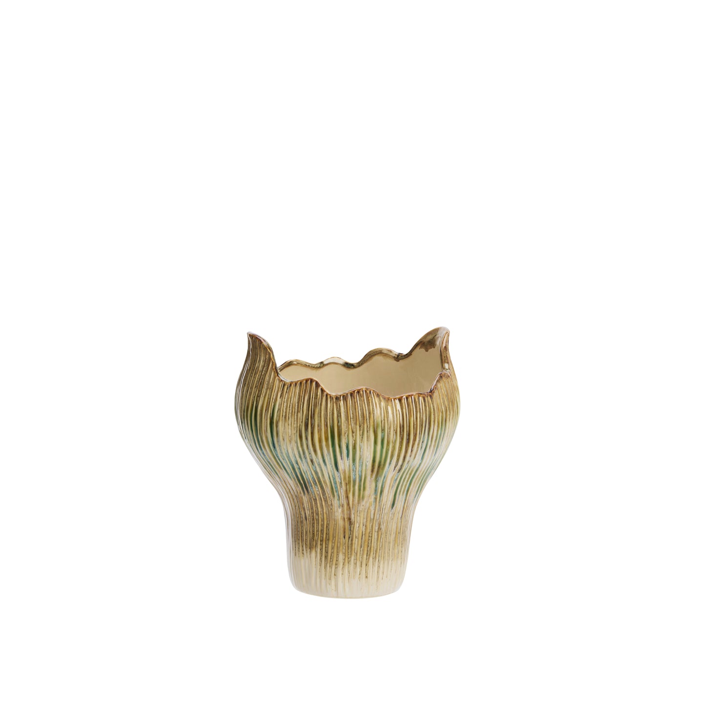 Medium allium stoneware vase in beige, green and mustard | Minerva Interiors