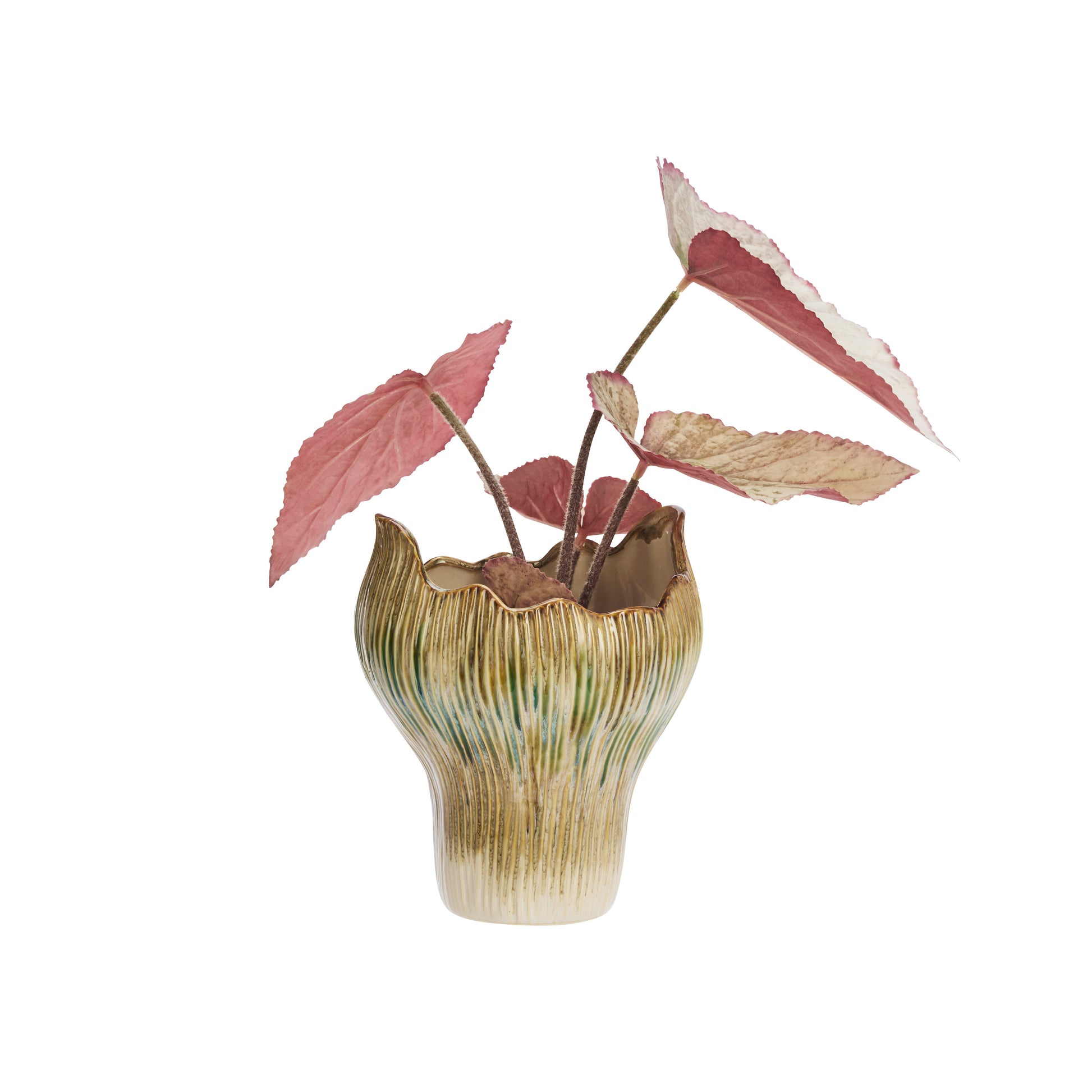 Medium allium stoneware vase in beige, green and mustard | Minerva Interiors